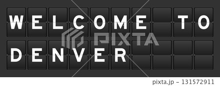 Black color analog flip board with word welcome to denver on gray background 131572911