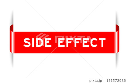 Red color inserted label banner with word side effect on white background 131572986