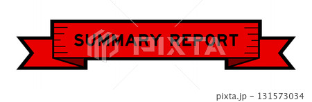 Ribbon label banner with word summary report in red color on white background 131573034