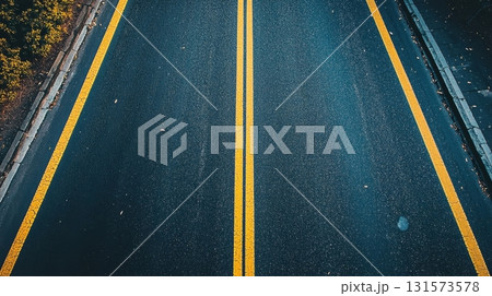 Asphalt Road Lines Overhead View. 131573578