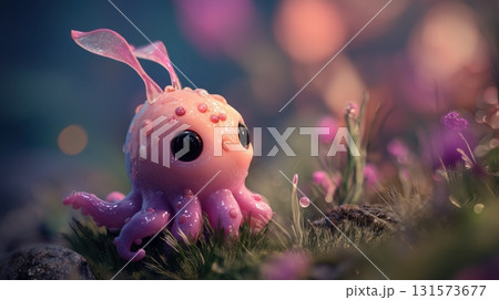 プリン色のタコ風クリーチャーの可愛い3D 131573677