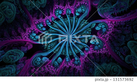 シアンとマゼンタの放射フラクタルシンメトリー 131573692