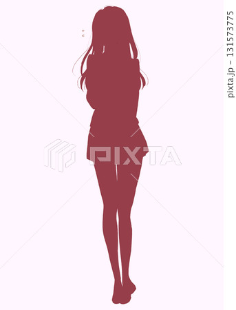 もじもじする女子学生　冬服　汗　シルエット 131573775