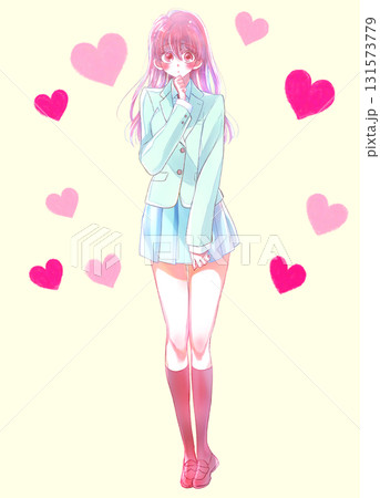 もじもじする女子学生　冬服　ハート 131573779