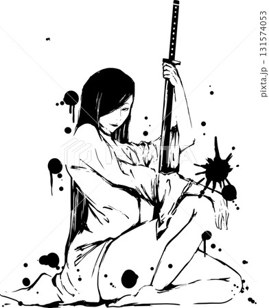 刀を持つ美女の墨絵イラスト 刀を持つ美女の墨絵イラスト 131574053