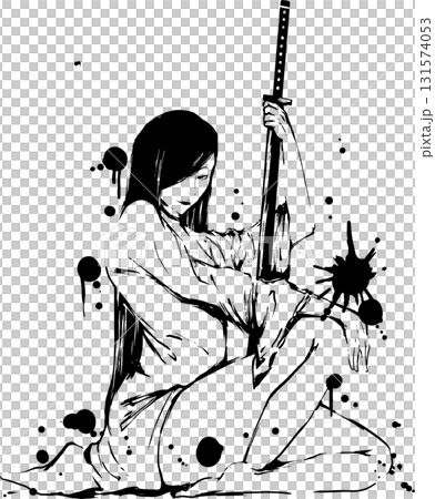 刀を持つ美女の墨絵イラスト 刀を持つ美女の墨絵イラスト 131574053