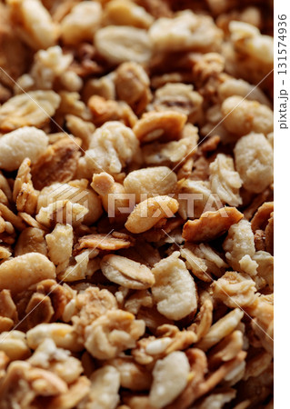 Dry Wholegrain Granola with Raisins and Seeds Healthy Snack Detail Dry Wholegrain Granola with Raisins and Seeds Healthy Snack Detail 131574936