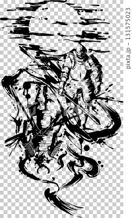 騎士和戰士的水墨畫插圖 131575023