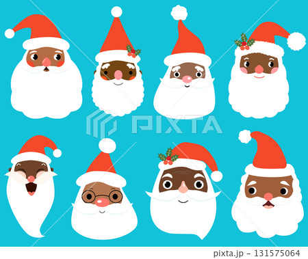 Cute African American Santa Claus faces for Christmas and holiday graphic design Cute African American Santa Claus faces for Christmas and holiday graphic design 131575064