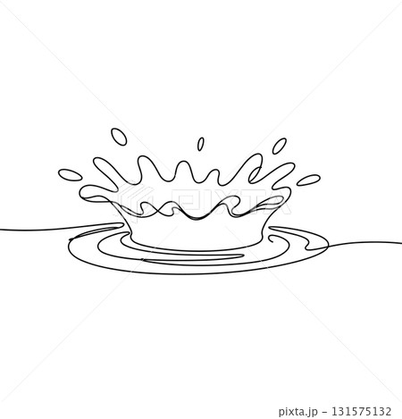 SEO Title: Water Splash with Ripples One Line Drawing Vector. Liquid Drop Crown Illustration. 131575132
