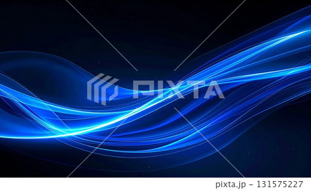 暗闇に光る青い光、光線の背景画像　流線形 131575227