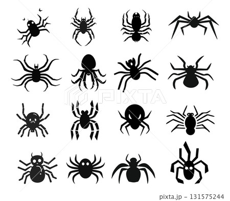 SEO Title: Spider Silhouette Icon Set Vector. Spooky Halloween Arachnid Collection. 131575244