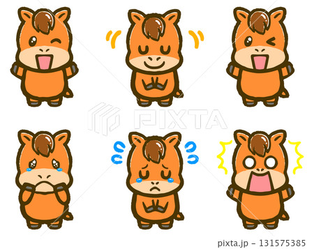 かわいい表情の馬の落書き風イラスト素材セット 131575385