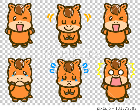 かわいい表情の馬の落書き風イラスト素材セット 131575385