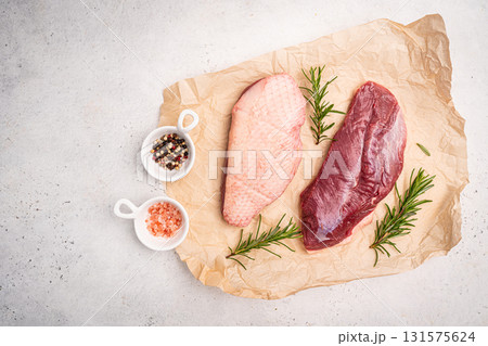 Preparation for cooking raw duck breast Preparation for cooking raw duck breast 131575624