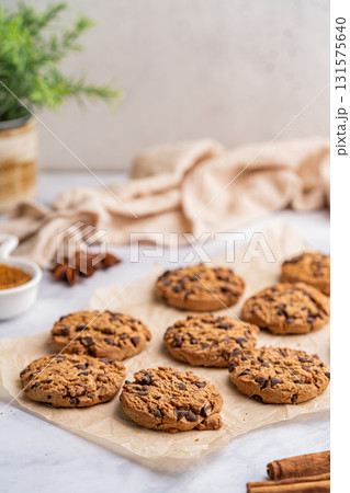 Golden chocolate chip cookies 131575640