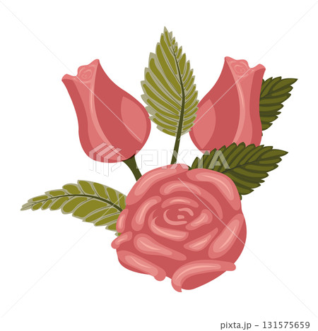 Arrangement of dusty pink roses and leaves. Vector illustration on a white background. Arrangement of dusty pink roses and leaves. Vector illustration on a white background. 131575659