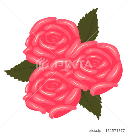Arrangement of bright pink roses and leaves. Vector illustration on a white background. Arrangement of bright pink roses and leaves. Vector illustration on a white background. 131575777