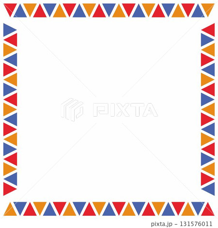 African triangles pattern frame border square. Blue, orange and red colors 131576011