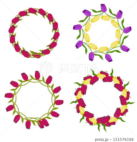 Set of tulip wreaths. Floral element for your design. Vector illustration isolated on white background. Set of tulip wreaths. Floral element for your design. Vector illustration isolated on white background. 131576188