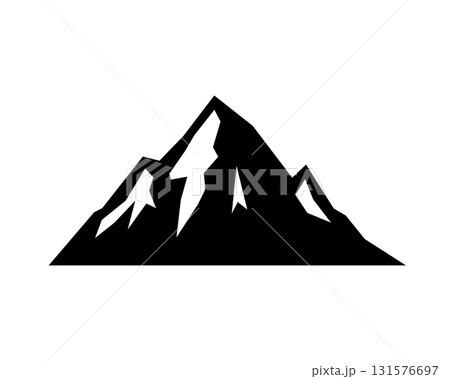 Black mountain ridge with snowy peaks. Abstract design for outdoor adventure, climbing, trekking and travel graphics Black mountain ridge with snowy peaks. Abstract design for outdoor adventure, climbing, trekking and travel graphics 131576697
