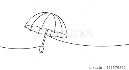 Open umbrella continuous line art illustration, clean minimalist vector parasol design for rainy day shelter and style 131576821