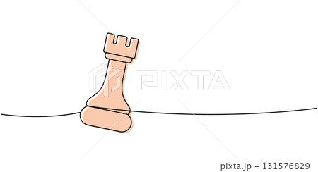 Linear minimalist outline of a light peach chess rook leaning on a line, clean abstract design of stability and defense Linear minimalist outline of a light peach chess rook leaning on a line, clean abstract design of stability and defense 131576829