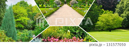 Garden Paths and Lush Greenery Collage. 131577050