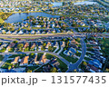 Aerial view photo of new neighborhood real estate buildings in Buenaventura Lakes, Orlando, Florida 131577435