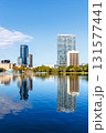 Orlando skyline at Lake Eola Park downtown in fall season portrait format in Florida in the United States 131577441