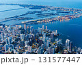 Aerial view of Miami skyline with skyscrapers at Downtown Brickell and Miami Beach at night in Miami, United States 131577447