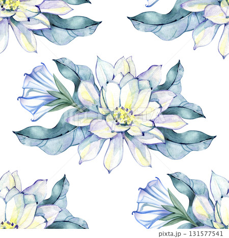 Seamless pattern watercolor moon flowers leaves hand drawn illustration. Painted floral elements. Botanical natural objects. Fabric, print. Seamless pattern watercolor moon flowers leaves hand drawn illustration. Painted floral elements. Botanical natural objects. Fabric, print. 131577541