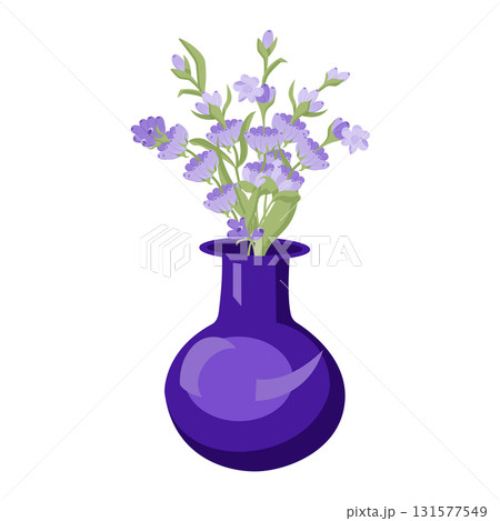 Bouquet of lavender in a blue vase. Vector illustration isolated on white background. Bouquet of lavender in a blue vase. Vector illustration isolated on white background. 131577549
