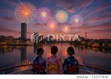 新潟港　朱鷺メッセなど　打上花火 131577620