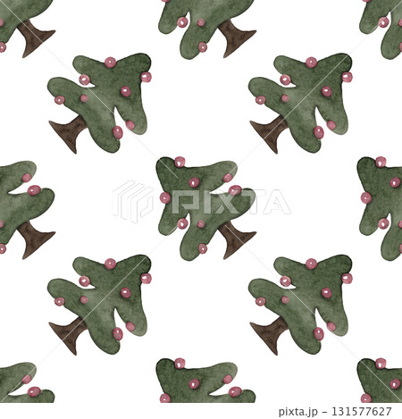 Green trees. Decorated Christmas trees. New Year's seamless pattern for your design 131577627