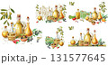 Rustic Olive Oil Bottles with Olives and Vegetables 131577645