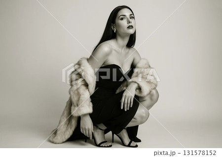 Portrait of female model sitting on floor Portrait of female model sitting on floor 131578152