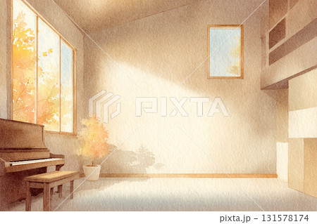 やさしい光が差し込む静かな音楽室の水彩風イラスト 131578174