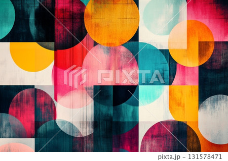 This artwork features a rich array of circular shapes in vibrant colors, creating a striking contrast that captivates the viewer's attention 131578471
