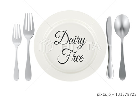 Dairy Free concept with plate with and cutlery. 3D rendering 131578725