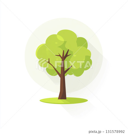 Two vector-style illustrations of a tree with a brown trunk and a layered, rounded green canopy. The icons use a flat design aesthetic with a long drop shadow and are set within a circular background. 131578992
