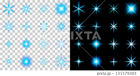 Collection of blue luminous starburst effects (transparent and black backgrounds) Collection of blue luminous starburst effects (transparent and black backgrounds) 131579383