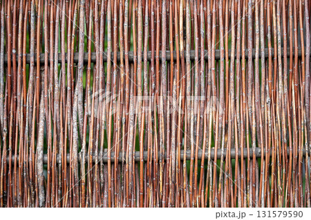 Close-Up Of Woven Natural Wicker Pattern Texture Creating Organic Background With Rustic Earthy Colors And Intricate Weave Details 131579590