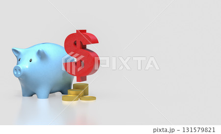 The Blue Piggy Bank and dollar for Business or earn concept 3d rendering. 131579821