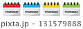 Thursday calendar icon set in red, blue, yellow and green. Set of flat thursday calendar icons isolated on a white background 131579888