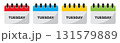 Tuesday calendar icon set in red, blue, yellow and green. Set of flat tuesday calendar icons isolated on a white background 131579889