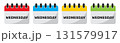 Wednesday calendar icon set in red, blue, yellow and green. Set of flat wednesday calendar icons isolated on a white background 131579917