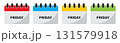 Friday calendar icon set in red, blue, yellow and green. Set of flat friday calendar icons isolated on a white background 131579918