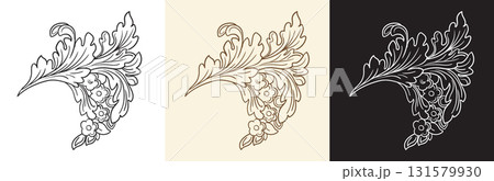 Scroll decorative element with leaves hand drawing vector illustration Scroll decorative element with leaves hand drawing vector illustration 131579930
