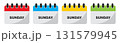Sunday calendar icon set in red, blue, yellow and green. Set of flat sunday calendar icons isolated on a white background 131579945